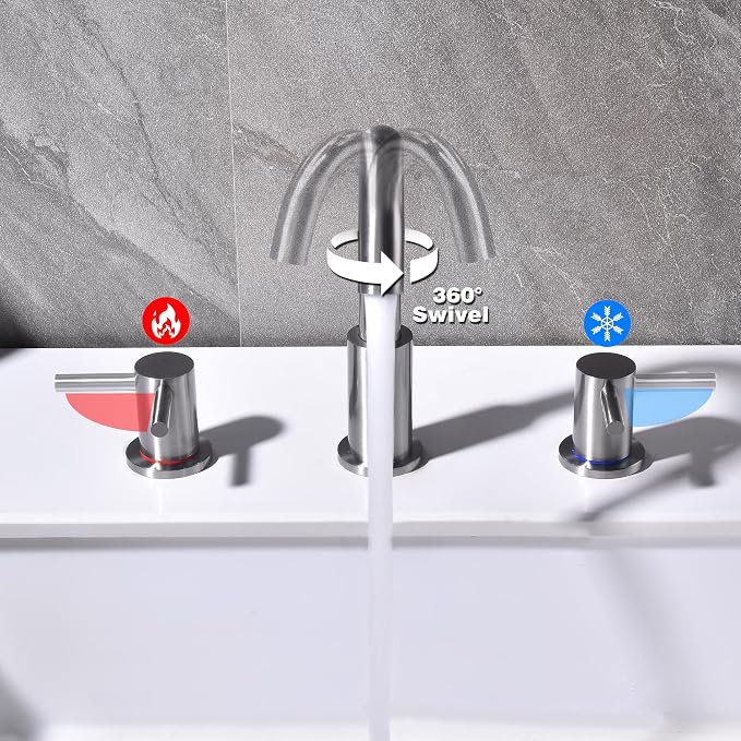 2 Handle Bathroom Faucet, 8 in Brushed Nickel Widespread Bathroom Sink Faucet with Pop Up Drain and Supply Lines, Stainless Steel 3 Hole Bathroom Faucet for Vanity