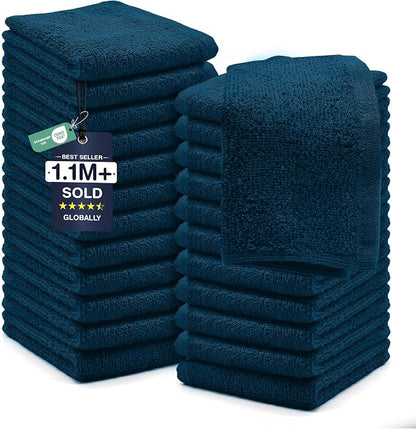 DAN RIVER 24 Pack Cotton Wash Cloths Set for Showering [12x12] Blue Opal | Lighter Weight, Quick to Dry, Super Soft & Absorbent Face Towels, Hotel Quality, Perfect for Bathroom, Gym, Spa