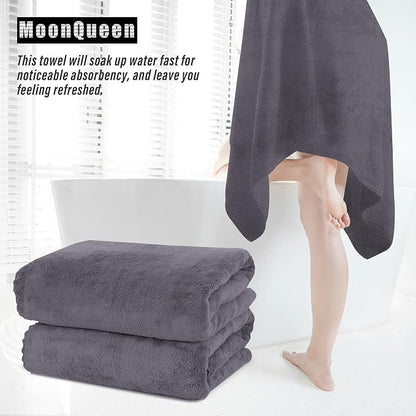 MOONQUEEN 6 Pack Premium Bath Towel Set - Quick Drying - Microfiber Coral Velvet Highly Absorbent Towels - Multipurpose Use as Bath Fitness, Bathroom, Shower, Sports, Yoga Towel (Dark Grey)