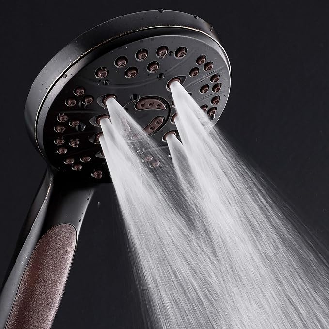 High Pressure 6-setting Luxury Handheld Shower Head, 6 Foot Stainless Steel Hose, Anti Clog Jets, Anti Slip Grip, Top US Brand, Includes Extra Wall Bracket - Oil Rubbed Bronze Finish