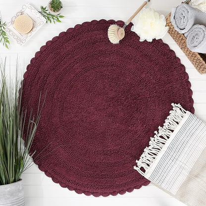 DII Crochet Collection Reversible Bath Mat, Round, 27.5" Diameter, Wine