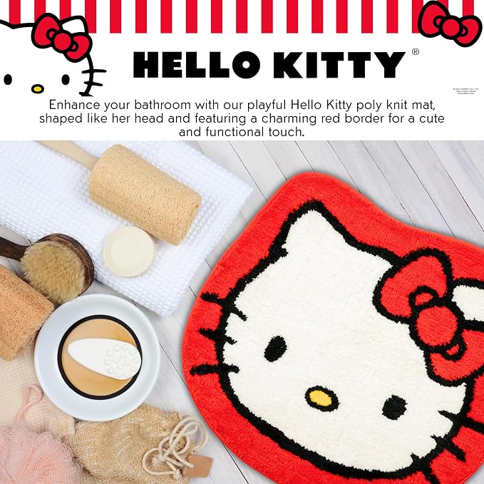 Hello Kitty Non Slip Poly Knit Plush Bathroom Rug, 26" x 23",(Officially Licensed Product) By Franco
