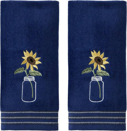 SKL Home Sunflower in Jar Hand Towel Set-2pc, Embroidered, Blue