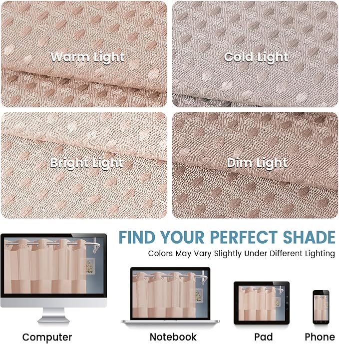 EUTXL Heavyweight Blush Pink No Hook Shower Curtain with Snap in Liner,256GSM Waffle Weave Shower Curtains for Bathroom,71W x 74H