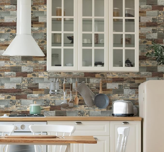 2026 New Upgrade Peel and Stick Backsplash Tile, Peel and Stick 11.34" X 11.57" Wall Tile for Kitchen, Bathroom, Fireplace, Laundry (Mix Rustic, 10 Packs)