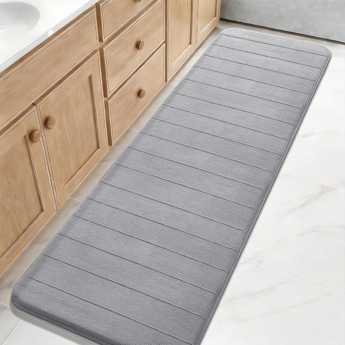 Yimobra Bathroom Runner Rugs 72"x24" Non Slip Washable Memory Foam Bath Mat, Super Soft Water Absorbent Hallway Carpet for Vanity Tub Shower, Gray