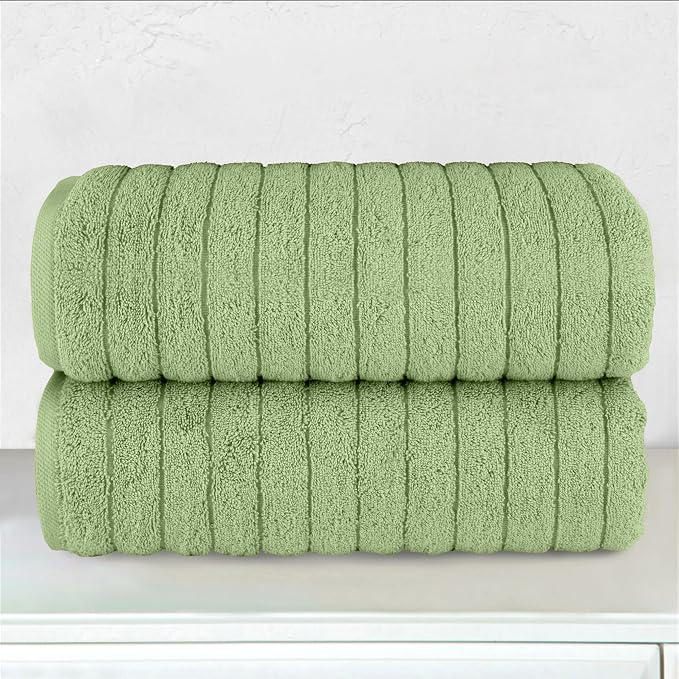 Elegant Comfort 100% Turkish Cotton Corduroy Ribbed Luxury Soft 2 Pack Bath Towels 27 x 54 Inch - Ultra Plush, Absorbent, Quick Dry, Hotel Spa Quality Towels for Bathroom Essentials, Sage