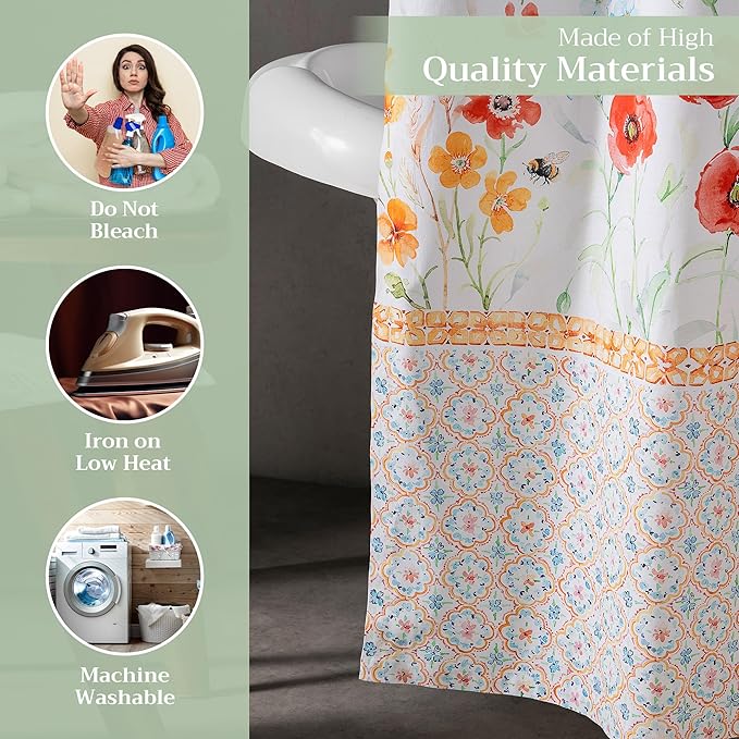 Maison d' Hermine Shower Curtain 100% Cotton One Panel 70"x72" Washable Fabric Shower Curtains for Bathroom, Easy Hanging with 12 Button Holes - Home Hotel Spa Easter Gifts (Summer Whisper)