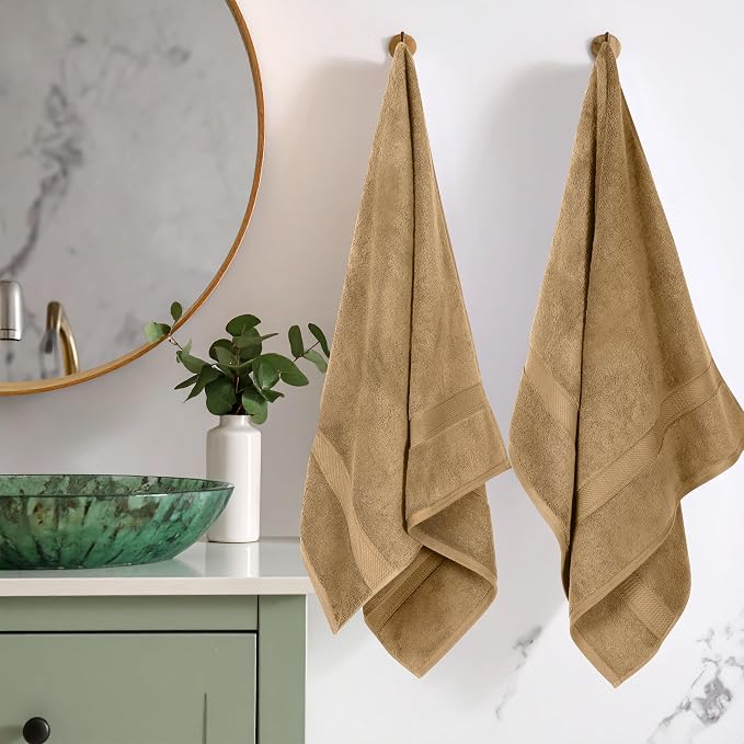SUPERIOR Egyptian Cotton Plush & Absorbent, Bath Towel Set of 2, Toast | Quick Dry, Soft Luxury Towel Set, Bath Essentials for Bathroom, Guest Bath, Spa, 2 Piece Bath, Madeline Towels