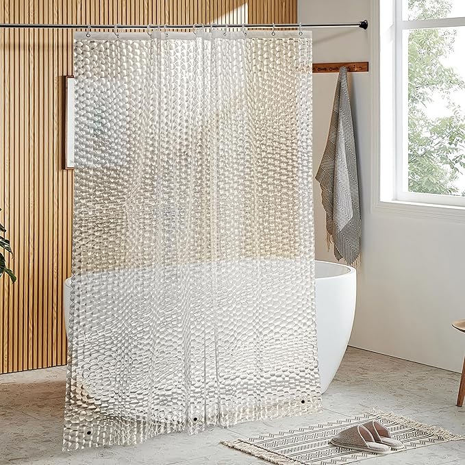 NTBAY EVA Shower Curtain Liner, 72 x 84, 6 Gauge, Clear Water Cube | Water-repellent EVA Liner with 3 Bottom Magnets, 12 Reinforced Grommets, and 12 Plastic Hooks