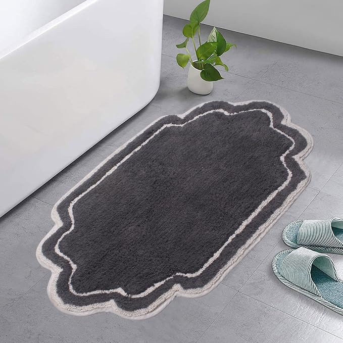 Home Weavers Allure Collection 100% Cotton Tufted Bathroom Rug, Soft and Absorbent Bath Rugs, Non-Slip Bath Carpet, Machine Wash Dry Bath Mats for Bathroom Floor, 21"x34" Bath Rug, Dark Gray