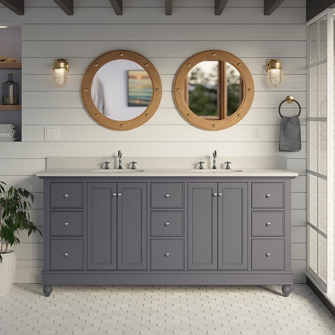 Bella 72-inch Double Bathroom Vanity (Quartz/Marine Gray): Includes Marine Gray Cabinet with Stunning Quartz Countertop and White Ceramic Sinks