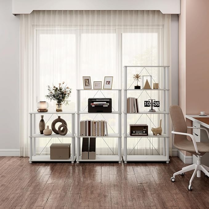 Homes: Inside + Out Apexa Modern 4-Tier Wide Shelving Units, Collectibles Display Shelves, Easy Assembly Standing Shelf, Home Storage Organizer for Living Room, Bedroom, Office, White