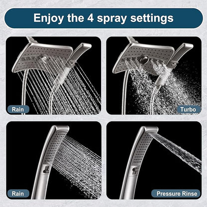 BRIGHT SHOWERS High Pressure Shower Head Combo with Two Spray Setting Fixed Shower Head and Two Spray Settings Handheld Shower Head with Grey Face, Brushed Nickel
