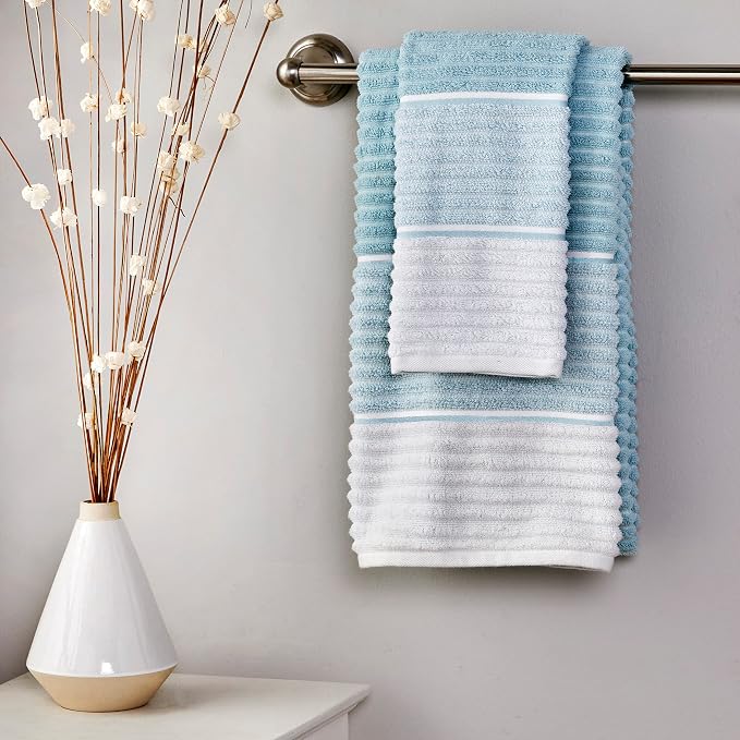 SKL Home Planet Ombre Bath Towel Set-4pc, 100% Turkish Cotton, Aqua | 2 Bath towels, 2 hand towels. 600 GSM weight. Spa-level quality. Soft & absorbent textured jacquard.