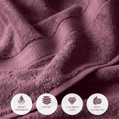 SUPERIOR Egyptian Cotton Plush & Absorbent, Bath Towel Set of 2, Plum | Quick Dry, Soft Luxury Towel Set, Bath Essentials for Bathroom, Guest Bath, Spa, 2 Piece Bath, Madeline Towels