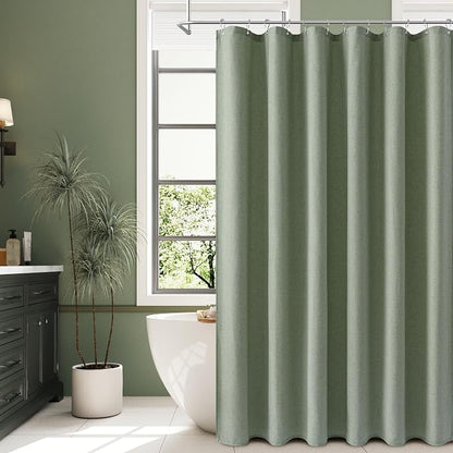 Light Sage Linen Shower Curtain, Country Boho Farmhouse Bath Decor Shower Curtains Neutral Cloth Weighted Textured Fabric Bath Curtain Liner with Hooks, 72x78