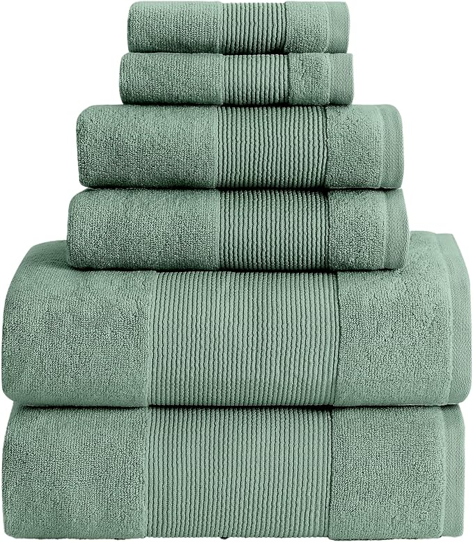 Modern Threads Air Cloud 6-Piece Towel Set - 100% Zero-Twist Cotton, 500 GSM, Quick Dry & Plush, Eucalyptus