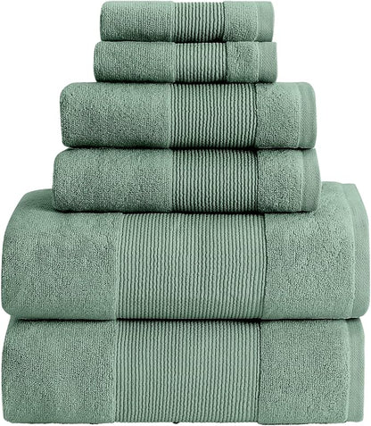 Modern Threads Air Cloud 6-Piece Towel Set - 100% Zero-Twist Cotton, 500 GSM, Quick Dry & Plush, Eucalyptus