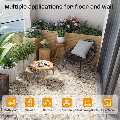 Pebble Tile for Shower Floor, Brown Sliced Stone Pebble Mosaic Tile | Stain Resistant 12"x12" Stone Backsplash for Kitchen, Fireplace Surround & Spa Wall Decor Outdoor Areas and Garden Path 5SqFt