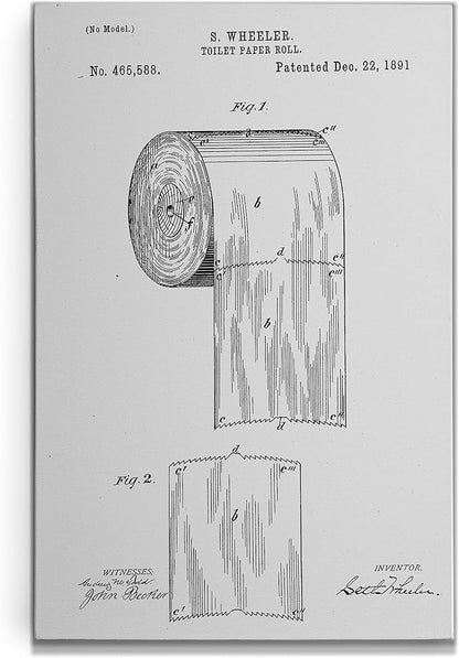 Renditions Gallery Toilet Paper Patent Drawing Gallery Wrapped Canvas Wall Art, 12x18, White