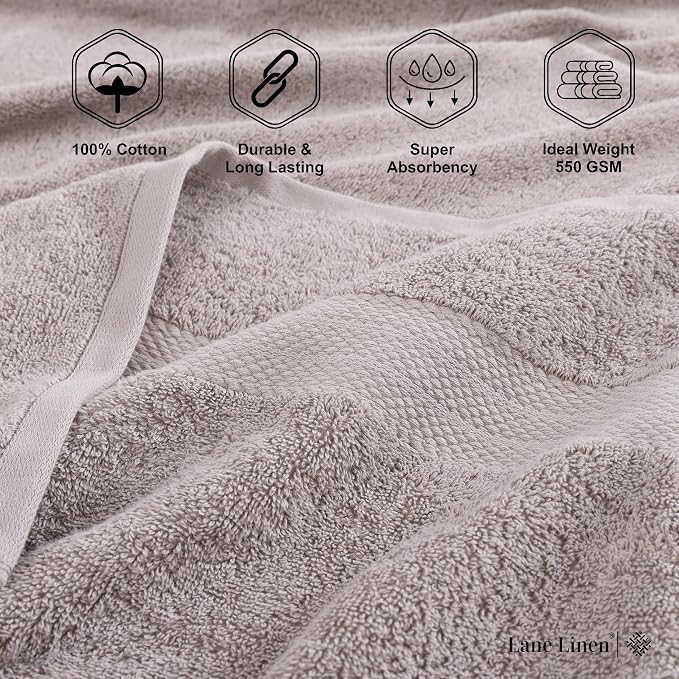 LANE LINEN Towel Set 4 Piece Soft Absorbent Quick Dry - Platinum | Towel Pack - Terry Weave Comfort, Long-Lasting Comfort, Hotel-Style Look, Gets Softer With Every Wash, Machine Washable