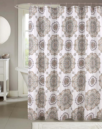 Serafina Home Hotel Quality Fabric Bathroom Shower Curtain: Floral Damask - Blue, Green, Brown, Taupe and Creme (72 x 70 inches)