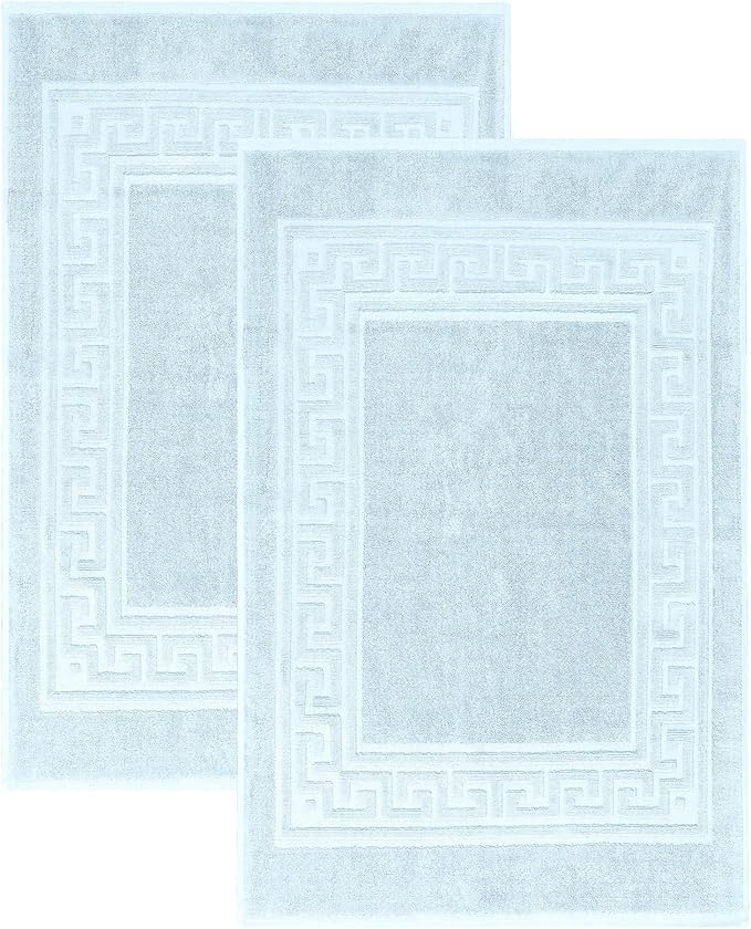 Superior Heavyweight Cotton Bath Mats, Bath Rugs For Bathroom Accessories, Washable Rug For Shower, Toilet, Modern Decor, No Backing, Luxury Hotel And Spa Quality, Set of 2, 22" x 35", Light Blue