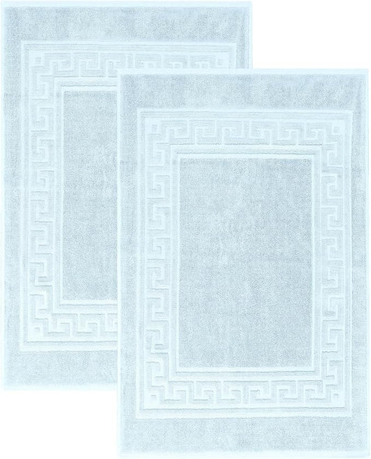 Superior Heavyweight Cotton Bath Mats, Bath Rugs For Bathroom Accessories, Washable Rug For Shower, Toilet, Modern Decor, No Backing, Luxury Hotel And Spa Quality, Set of 2, 22" x 35", Light Blue
