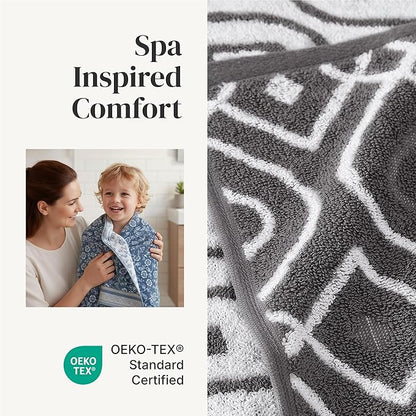 Modern Threads Classic Diamond 6-Piece 100% Cotton Towel Set – Yarn Dyed Jacquard – Includes 2 Bath Towels, 2 Hand Towels, 2 Washcloths – Absorbent, Quick Dry, Soft & Durable – Gray