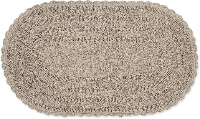 DII Crochet Collection Reversible Bath Mat, Large Oval, 21x34, Stone
