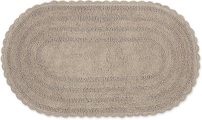 DII Crochet Collection Reversible Bath Mat, Large Oval, 21x34, Stone