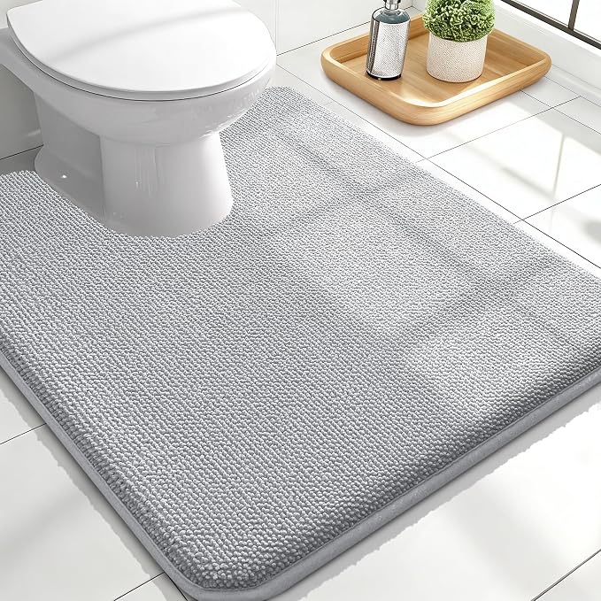 OLANLY Memory Foam Bathroom Toilet Rugs U-Shaped 24x20,Soft Mat, Light Grey | Quick Dry Bath Rugs, Non-Slip, Machine Washable Absorbent Carpet for Bathroom Floor, Tub and Shower, Home Decor Accessories