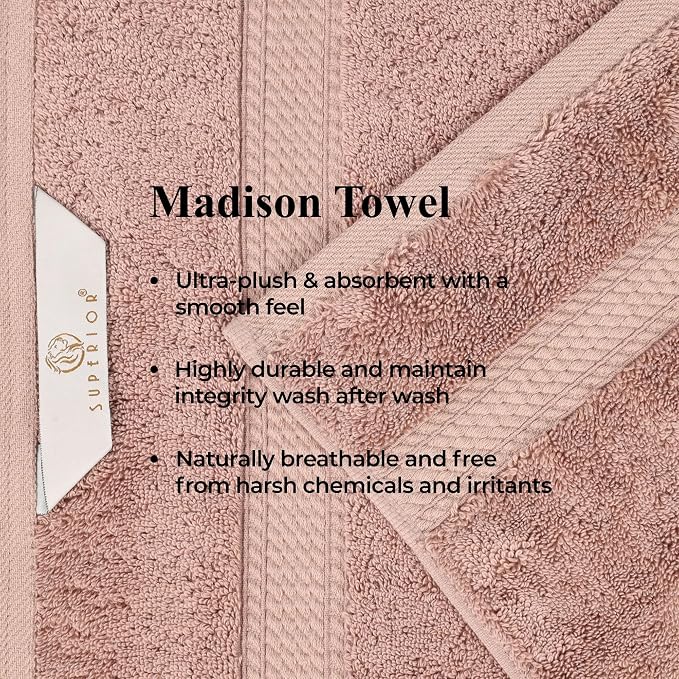 Superior Egyptian Cotton 800 GSM Plush Absorbent, 9 Piece Set, Muted Mauve | Quick Dry, Soft Luxury Towel Set, Bath Essentials, Guest Bath, Spa, 3 Bath, 3 Hand, 3 Face Towel, Madeline Towels