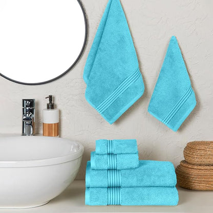 Elegant Comfort Premium Cotton 6-Piece Towel Set, Includes 2 Washcloths, 2 Hand Towels and 2 Bath Towels, 100% Turkish Cotton - Highly Absorbent and Super Soft Towels for Bathroom, Aqua