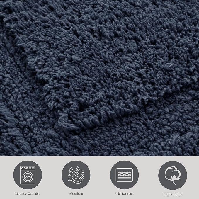 Jean Pierre New York Lydia Border 100% Cotton Bath Mat - Non-Slip Bath Rug - Midnight Navy - 20"x32"