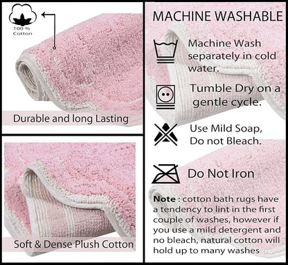 Home Weavers Allure Collection 100% Cotton Contour Rug, Soft & Absorbent U-Shaped Toilet Rug, Spray Latex Backing, Quick Dry, Machine Washable Bathroom Floor Mat for Toilet Base, 20"x20", Pink