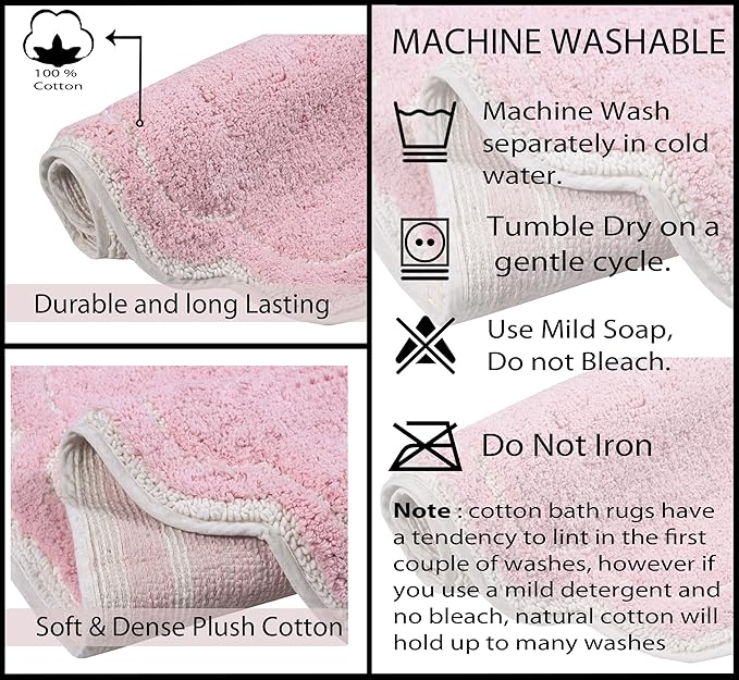 Home Weavers Allure Collection 100% Cotton Tufted Bathroom Rug, Soft and Absorbent Bath Rugs, Non-Slip Bath Carpet, Machine Wash Dry Bath Mats for Bathroom Floor, 21"x34" Bath Rug, Pink