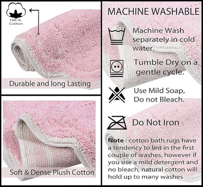 Home Weavers Allure Collection 100% Cotton Tufted Bathroom Rug, Soft and Absorbent Bath Rugs, Non-Slip Bath Carpet, Machine Wash Dry Bath Mats for Bathroom Floor, 21"x34" Bath Rug, Pink