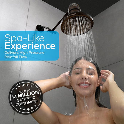 SparkPod Rain Shower Head, 8 Inch Round, Vintage Oil-Rubbed Bronze Finish | High Pressure Shower Heads, 90 Nozzles, Adjustable Showerhead, No Tools Needed, Universal Connection