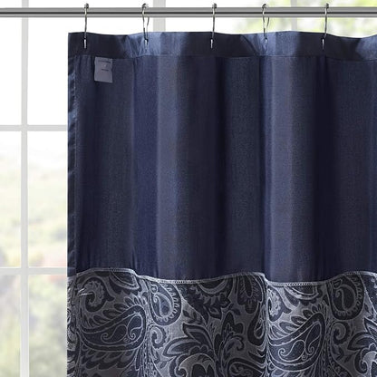 Madison Park Aubrey Shower Curtain for Bathroom, Jacquard, 72 x 72, Navy | Microfiber, Adds Privacy, Machine Washable, Striped Pattern, OEKO-TEX Certified