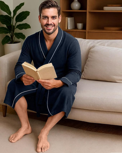 Cotton Blend Lightweight Knit Robe for Men Soft Loungewear Bathrobe