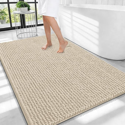 OLANLY Thick Chenille Large Bathroom Rugs 40x32, Absorbent Bath Mat, Sand | Soft Bath Rugs, Rubber Backing, Machine Wash Dry, Bath Mats for Bathroom, Tub and Shower, Home Decor Accessories