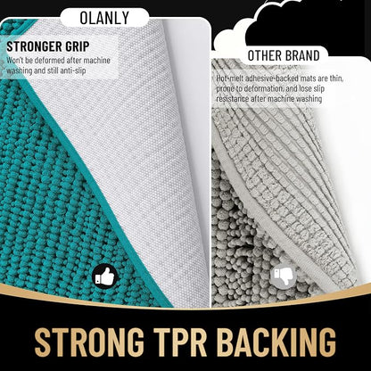 OLANLY Thick Chenille Bathroom Runner Rugs Mats 44x24, Deep Lake | Soft Absorbent Bath Rugs, Rubber Backing, Machine Wash Dry, Bath Mats for Bathroom, Tub and Shower, Home Decor Accessories