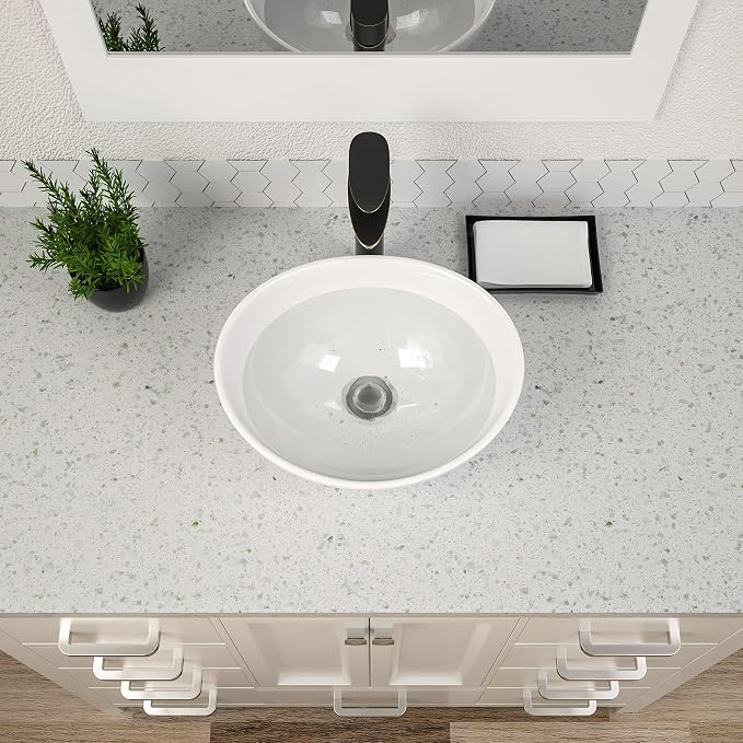 Dcolora Bowl Sink for Bathroom 16"x13" White Oval Vessel Sink Above Counter Vanity Sink Bowl Basin, Boat(Egg) Shape 16"x13" - DC-V8897
