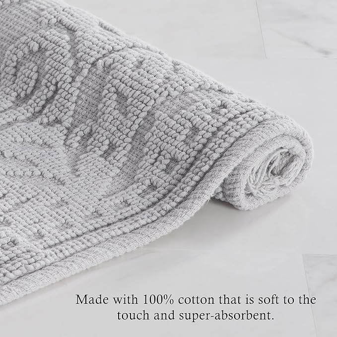 Jean Pierre - Ricardo Bath Mats, Set of 2 Woven Fringe Bathroom Rugs, 100% Cotton, Premium Bathroom Decor - Measures 17" x 31" and 21" x 41" - Light Gray
