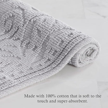 Jean Pierre - Ricardo Bath Mats, Set of 2 Woven Fringe Bathroom Rugs, 100% Cotton, Premium Bathroom Decor - Measures 17" x 31" and 21" x 41" - Light Gray