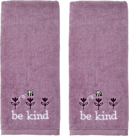 SKL Home Bee Kind Hand Towel Set-2pc, 100% Cotton, Embroidered, Lavender | Soft, decorative velour. For use in the bathroom, kitchen or bar & makes a great gift.