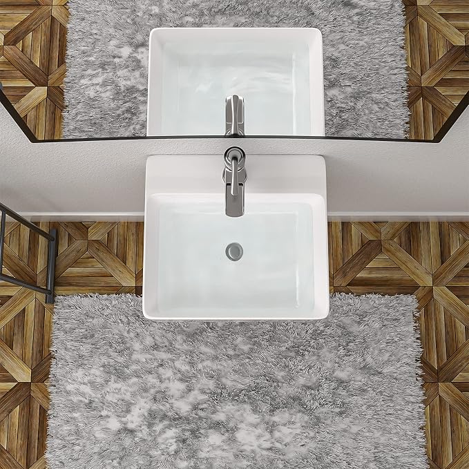 Mocoloo 18"x16" Wall Mounted Bathroom Sink White Rectangle Porcelain ADA Compliant Ceramic Bathroom Sinks Floating Vanity Sink for Lavatory Room Basin