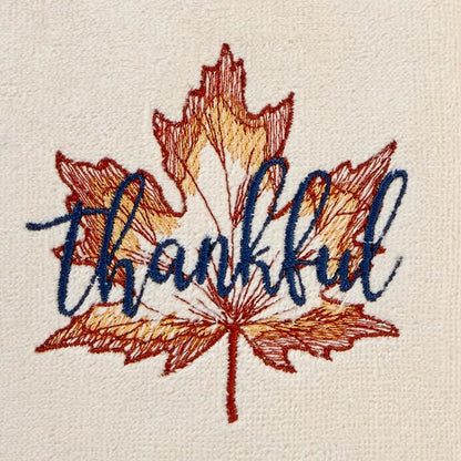 SKL Home Fall/Thanksgiving Thankful Leaf Hand Towel Set-2pc, Natural | 100% Cotton. Soft, embroidered velour. Great for the bathroom, kitchen or bar & holiday gifting.